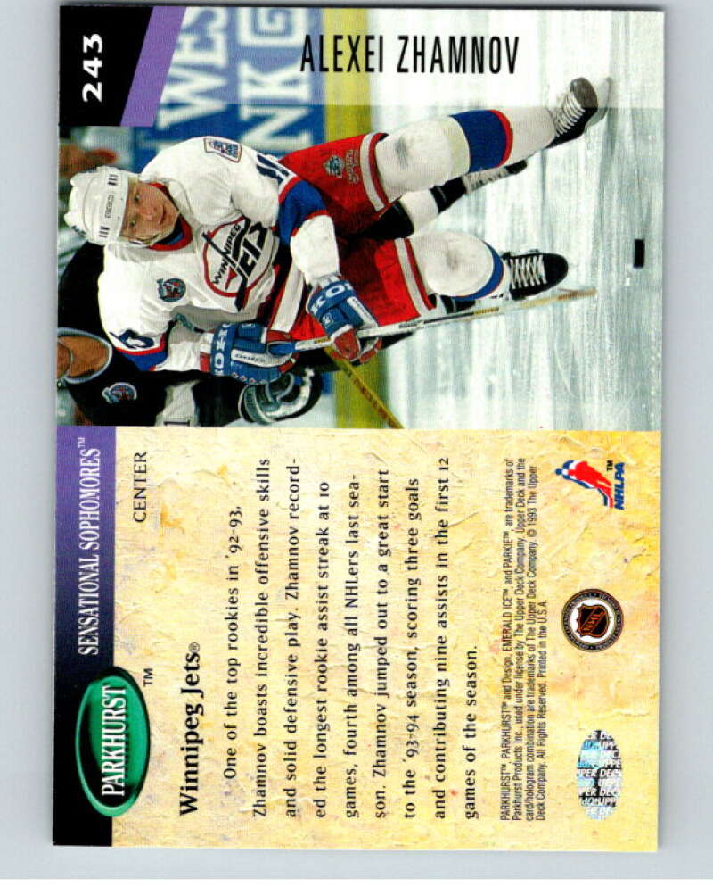 1993-94 Parkhurst Emerald Ice #243 Alexei Zhamnov  Winnipeg Jets  V78777 Image 2