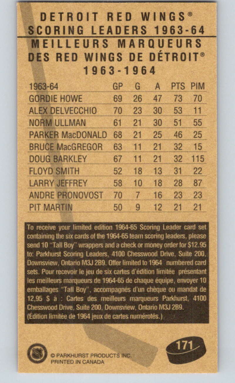 1994-95 Parkhurst Tall Boys #171 Gordie Howe LL  Red Wings  V81259 Image 2