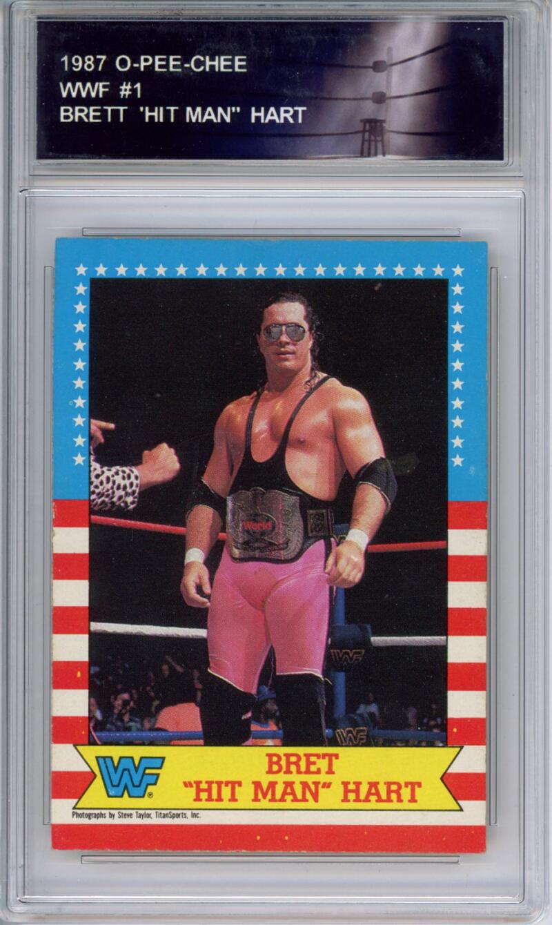 1987 O-Pee-Chee WWF #1 Bret "Hit Man" Hart Rookie RC - Encased 294556 Image 1
