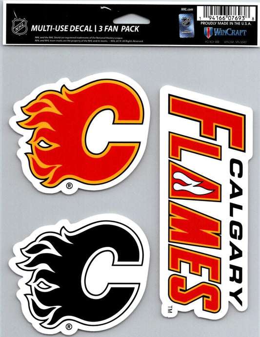 Calgary Flames 8" x 5.25" Die-Cut Premium Vinyl Decal Sheet Set of 3  Image 1