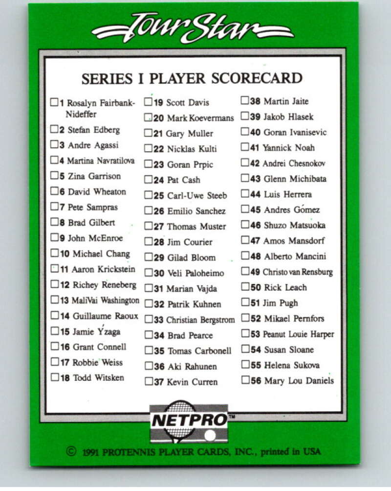 1991 NetPro Tour Stars Tennis #NNO Checklist A   V82116 Image 1