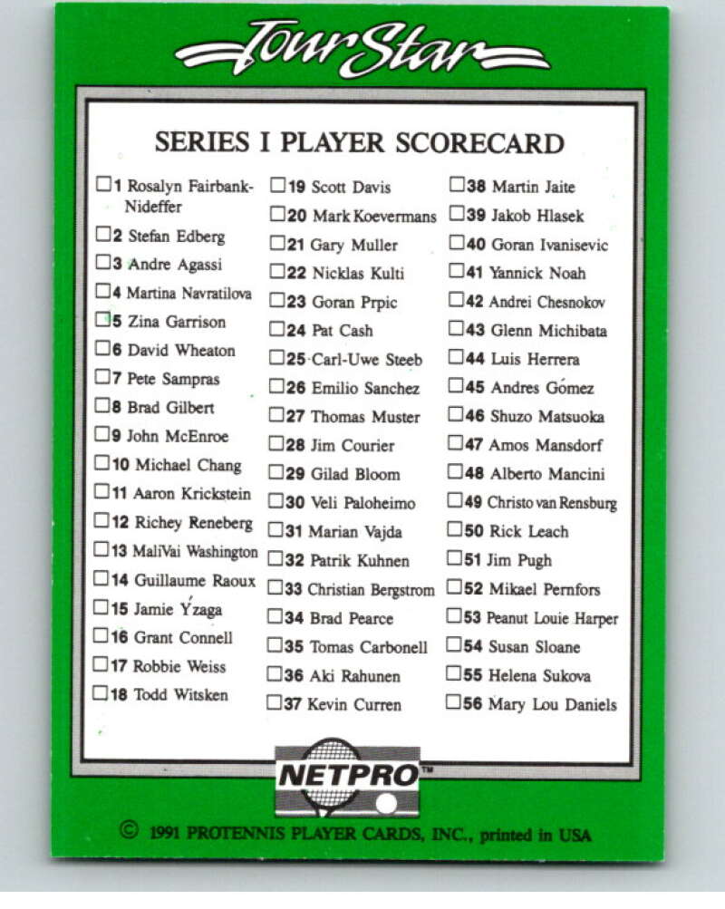 1991 NetPro Tour Stars Tennis #NNO Checklist A   V82117 Image 1