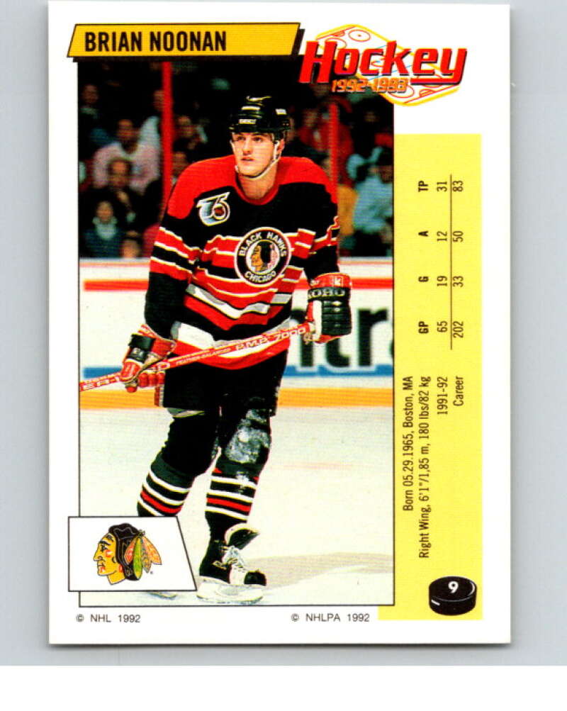 1992-93 Panini Stickers Hockey  #9 Brian Noonan  Chicago Blackhawks  V82461 Image 1