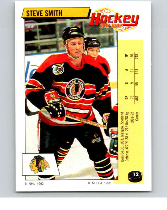 1992-93 Panini Stickers Hockey  #12 Steve Smith  Chicago Blackhawks  V82467 Image 1