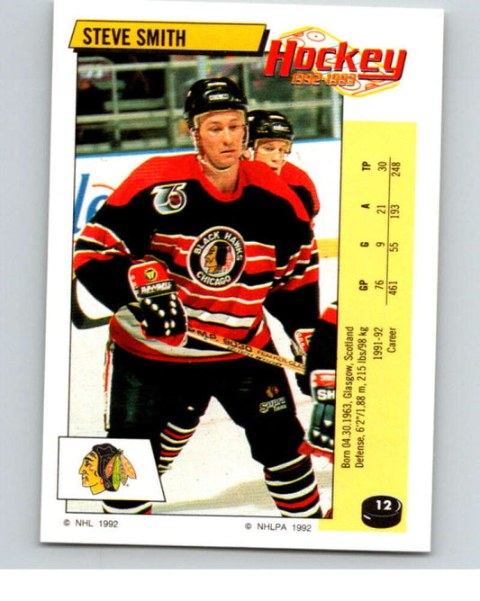 1992-93 Panini Stickers Hockey  #12 Steve Smith  Chicago Blackhawks  V82468 Image 1