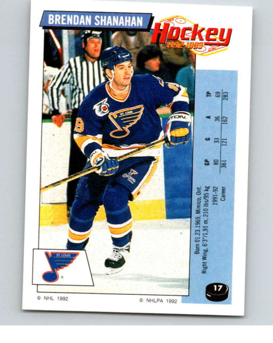 1992-93 Panini Stickers Hockey  #17 Brendan Shanahan  St. Louis Blues  V82480 Image 1