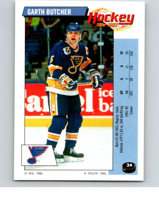1992-93 Panini Stickers Hockey  #24 Garth Butcher  St. Louis Blues  V82493 Image 1