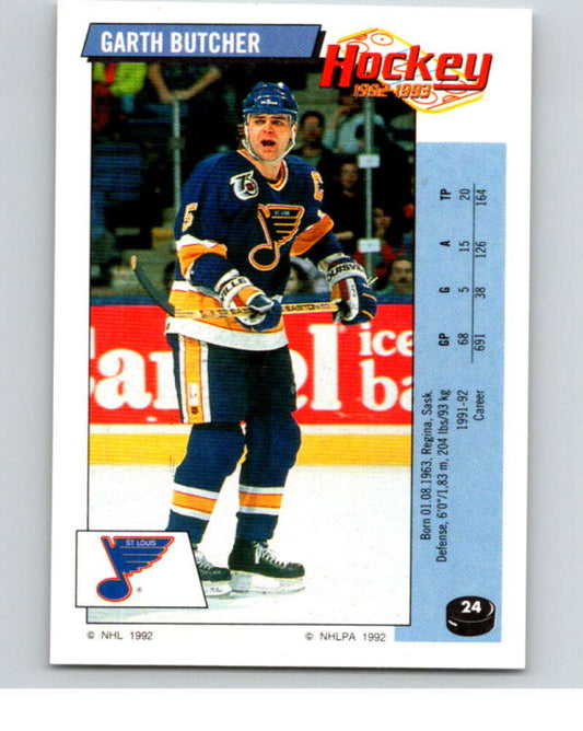 1992-93 Panini Stickers Hockey  #24 Garth Butcher  St. Louis Blues  V82494 Image 1