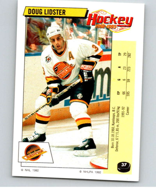 1992-93 Panini Stickers Hockey  #37 Doug Lidster  Vancouver Canucks  V82534 Image 1