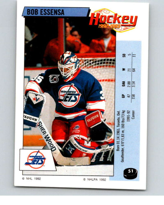 1992-93 Panini Stickers Hockey  #51 Bob Essensa  Winnipeg Jets  V82561 Image 1