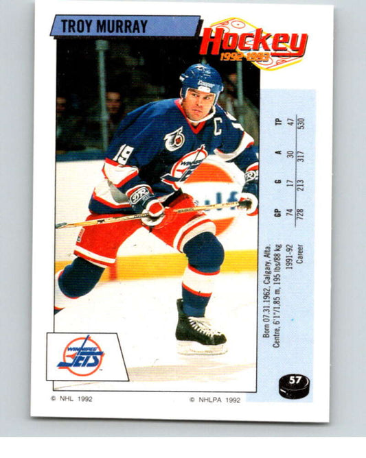 1992-93 Panini Stickers Hockey  #57 Troy Murray  Winnipeg Jets  V82574 Image 1