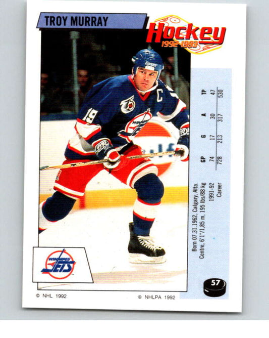1992-93 Panini Stickers Hockey  #57 Troy Murray  Winnipeg Jets  V82575 Image 1