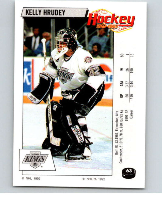 1992-93 Panini Stickers Hockey  #63 Kelly Hrudey  Los Angeles Kings  V82587 Image 1