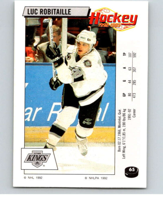 1992-93 Panini Stickers Hockey  #65 Luc Robitaille  Los Angeles Kings  V82590 Image 1