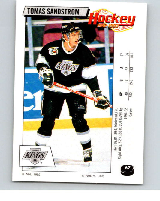 1992-93 Panini Stickers Hockey  #67 Tomas Sandstrom  Los Angeles Kings  V82592 Image 1