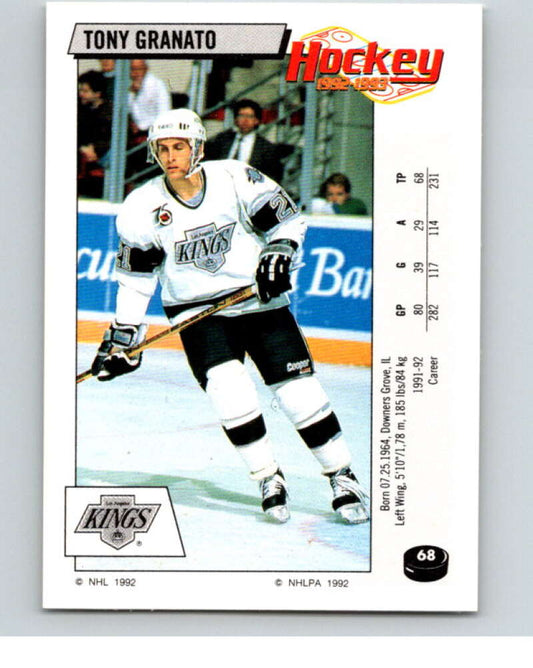 1992-93 Panini Stickers Hockey  #68 Tony Granato  Los Angeles Kings  V82596 Image 1