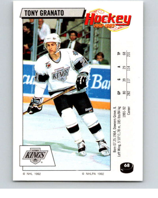 1992-93 Panini Stickers Hockey  #68 Tony Granato  Los Angeles Kings  V82598 Image 1