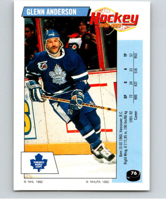 1992-93 Panini Stickers Hockey  #76 Glenn Anderson  Toronto Maple Leafs  V82613 Image 1