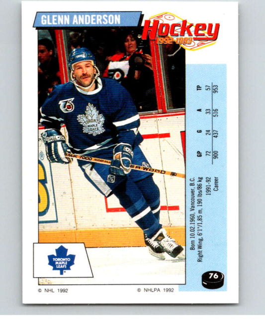 1992-93 Panini Stickers Hockey  #76 Glenn Anderson  Toronto Maple Leafs  V82614 Image 1