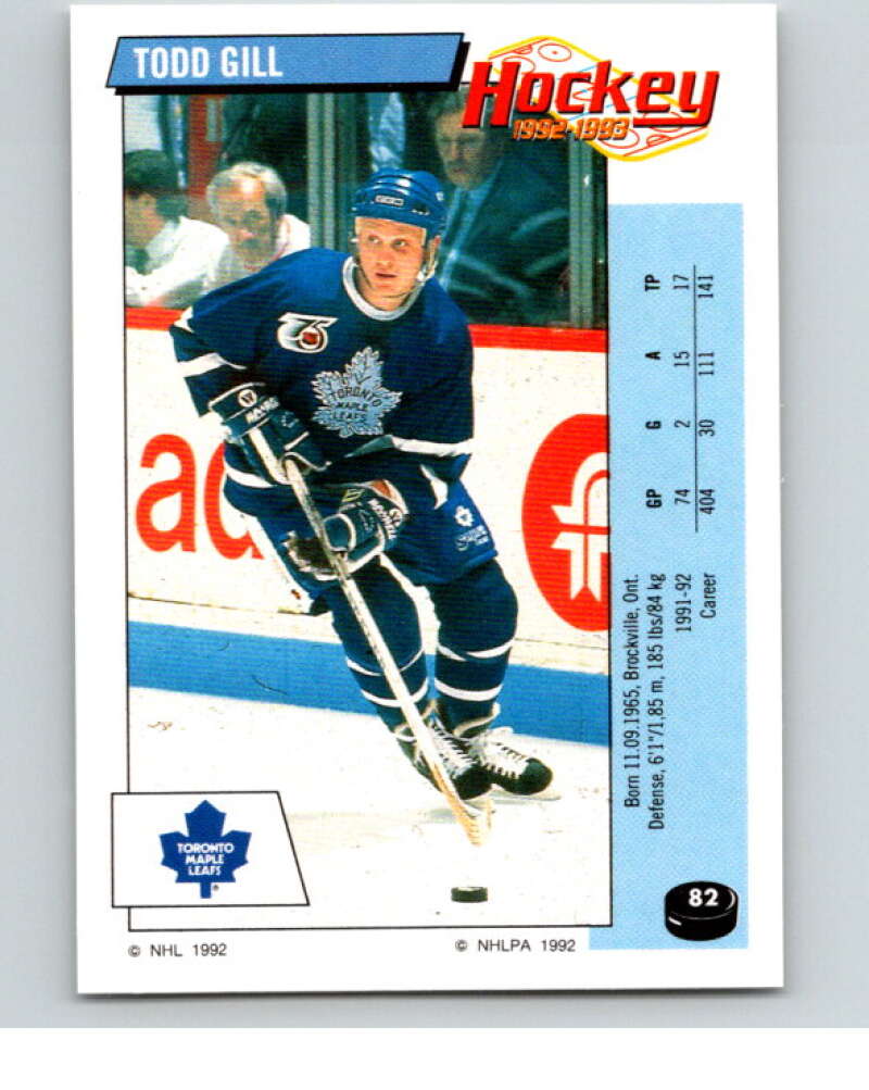 1992-93 Panini Stickers Hockey  #82 Todd Gill  Toronto Maple Leafs  V82617 Image 1