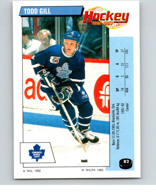 1992-93 Panini Stickers Hockey  #82 Todd Gill  Toronto Maple Leafs  V82617 Image 1