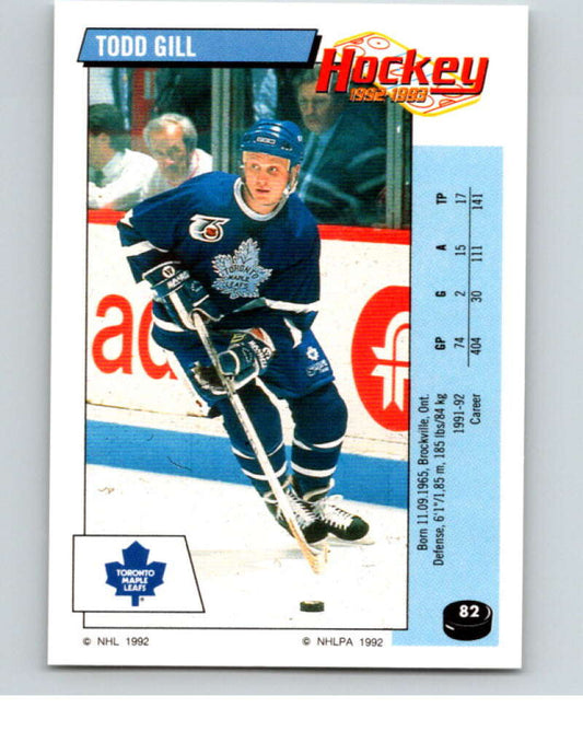 1992-93 Panini Stickers Hockey  #82 Todd Gill  Toronto Maple Leafs  V82618 Image 1