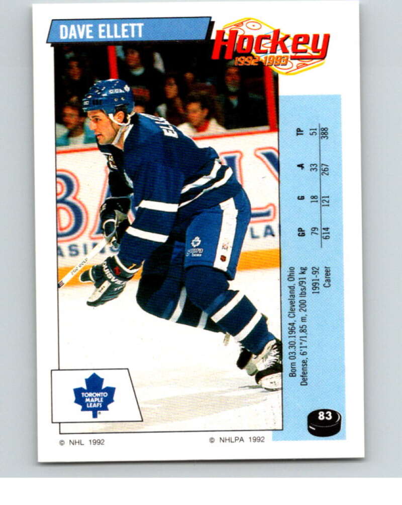 1992-93 Panini Stickers Hockey  #83 Dave Ellett  Toronto Maple Leafs  V82619 Image 1