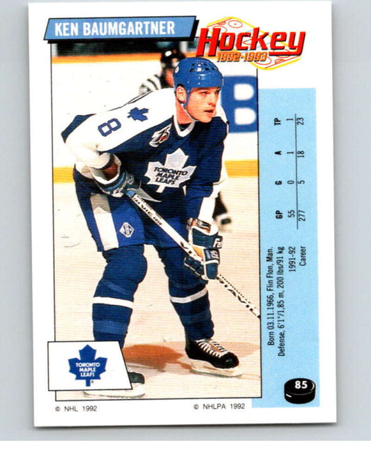 1992-93 Panini Stickers Hockey  #85 Ken Baumgartner  Toronto Maple Leafs  V82622 Image 1