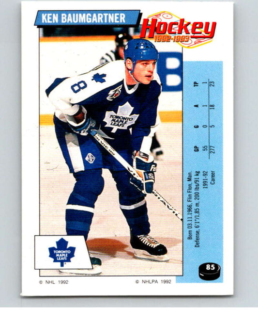1992-93 Panini Stickers Hockey  #85 Ken Baumgartner  Toronto Maple Leafs  V82623 Image 1