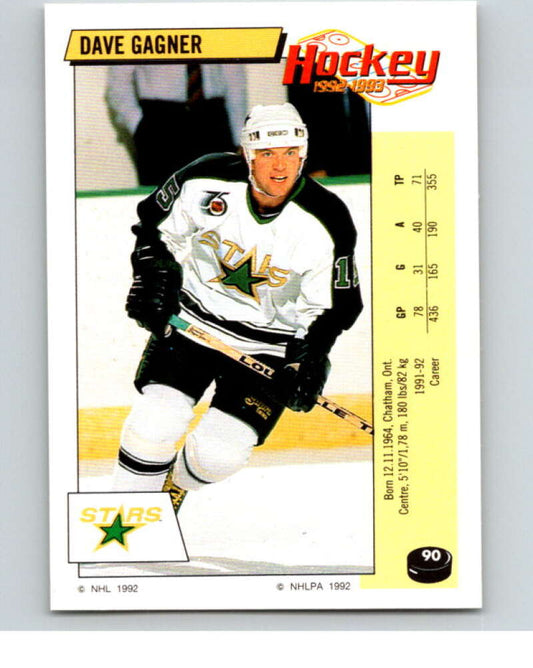 1992-93 Panini Stickers Hockey  #90 Dave Gagner  Minnesota North Stars  V82637 Image 1