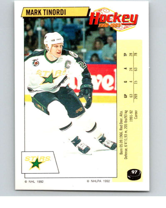 1992-93 Panini Stickers Hockey  #97 Mark Tinordi  Minnesota North Stars  V82646 Image 1
