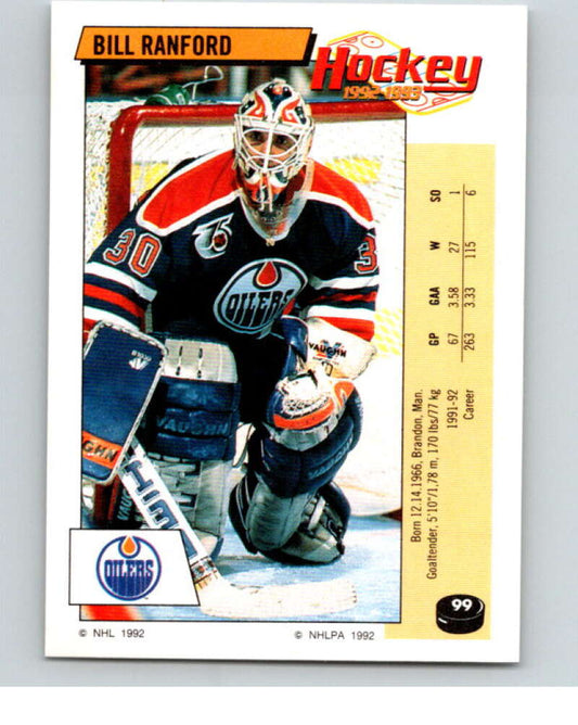 1992-93 Panini Stickers Hockey  #99 Bill Ranford  Edmonton Oilers  V82649 Image 1