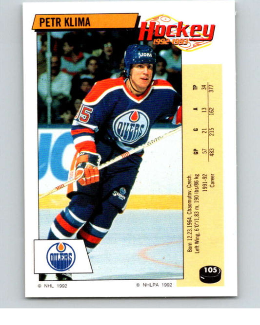 1992-93 Panini Stickers Hockey  #105 Petr Klima  Edmonton Oilers  V82659 Image 1