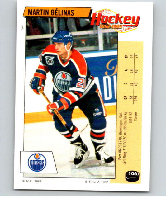 1992-93 Panini Stickers Hockey  #106 Martin Gelinas  Edmonton Oilers  V82661 Image 1