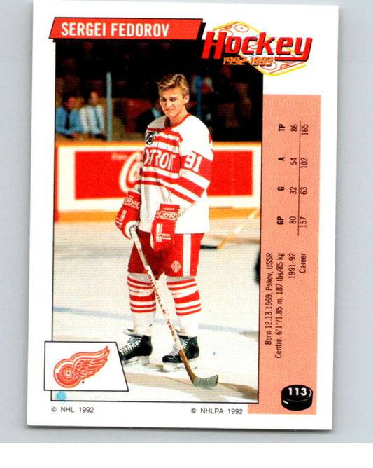 1992-93 Panini Stickers Hockey  #113 Sergei Fedorov  Detroit Red Wings  V82680 Image 1