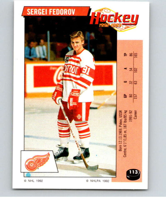 1992-93 Panini Stickers Hockey  #113 Sergei Fedorov  Detroit Red Wings  V82681 Image 1