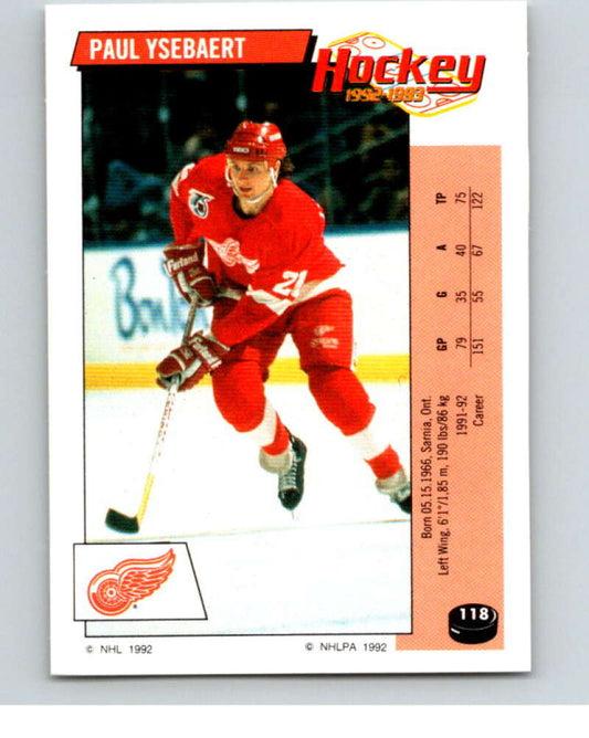 1992-93 Panini Stickers Hockey  #118 Paul Ysebaert  Detroit Red Wings  V82695 Image 1