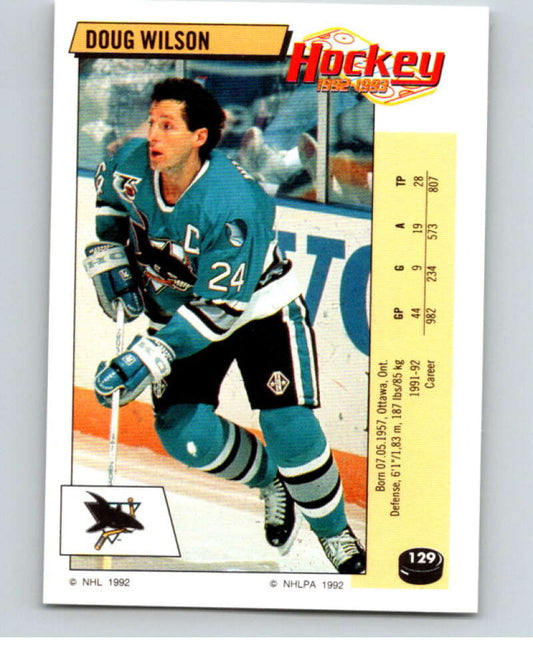 1992-93 Panini Stickers Hockey  #129 Doug Wilson  San Jose Sharks  V82713 Image 1