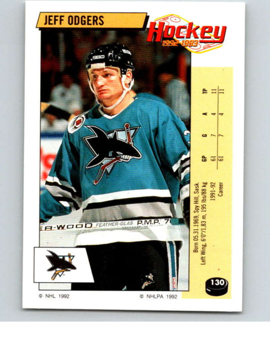 1992-93 Panini Stickers Hockey  #130 Jeff Odgers  San Jose Sharks  V82714 Image 1