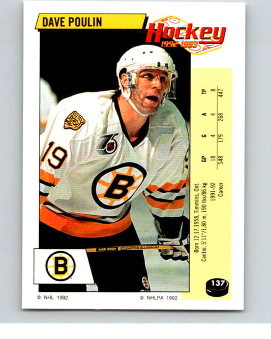 1992-93 Panini Stickers Hockey  #137 Dave Poulin  Boston Bruins  V82730 Image 1