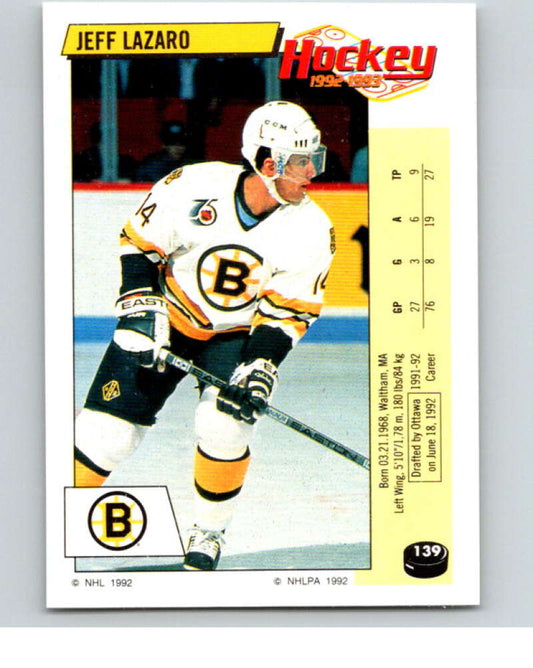 1992-93 Panini Stickers Hockey  #139 Jeff Lazaro  Ottawa Senators  V82736 Image 1