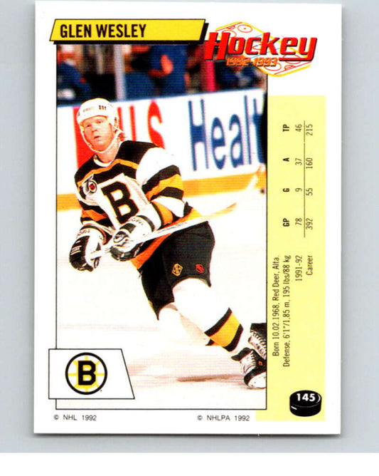 1992-93 Panini Stickers Hockey  #145 Glen Wesley  Boston Bruins  V82750 Image 1