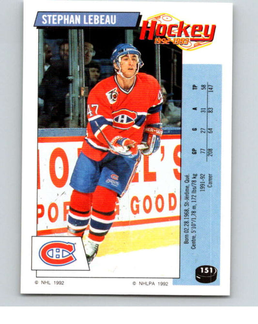1992-93 Panini Stickers Hockey  #151 Stephan Lebeau  Montreal Canadiens  V82759 Image 1