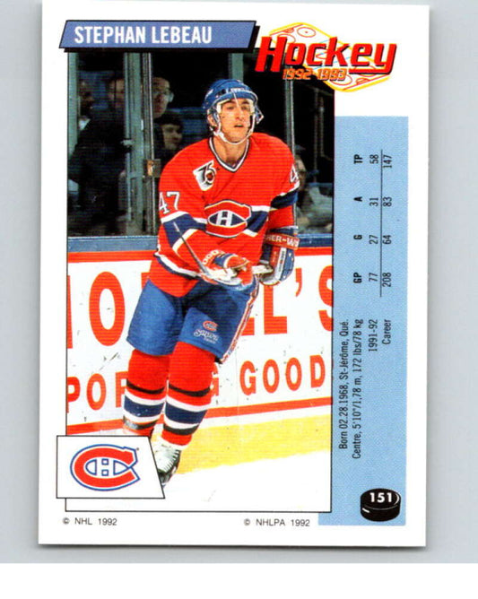 1992-93 Panini Stickers Hockey  #151 Stephan Lebeau  Montreal Canadiens  V82760 Image 1