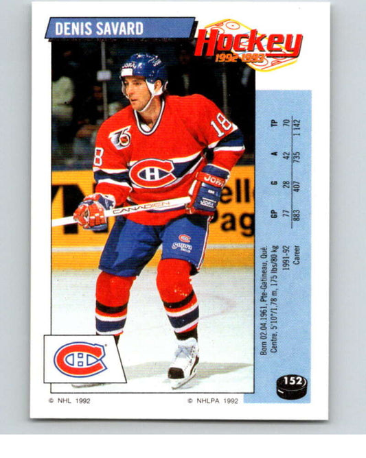 1992-93 Panini Stickers Hockey  #152 Denis Savard  Montreal Canadiens  V82764 Image 1