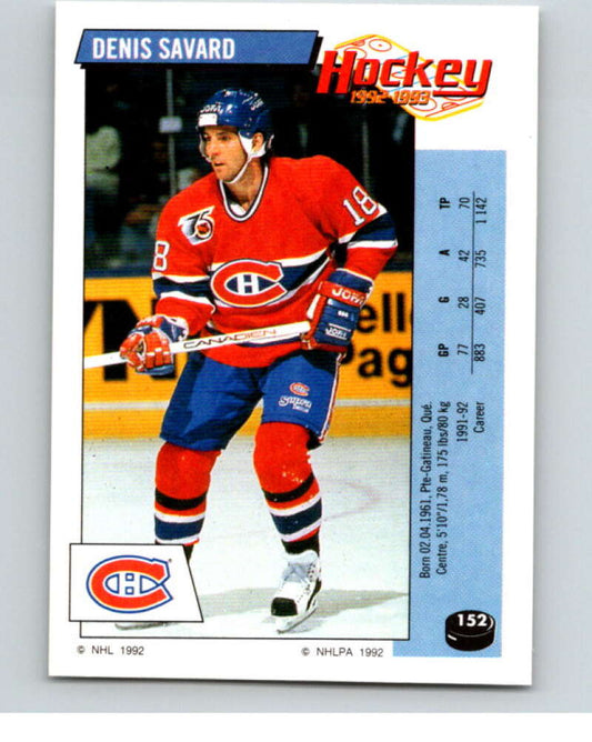 1992-93 Panini Stickers Hockey  #152 Denis Savard  Montreal Canadiens  V82767 Image 1