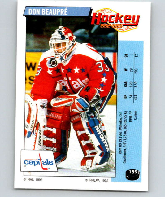 1992-93 Panini Stickers Hockey  #159 Don Beaupre  Washington Capitals  V82783 Image 1