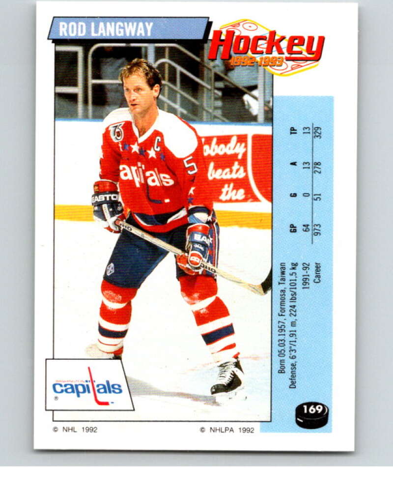 1992-93 Panini Stickers Hockey  #169 Rod Langway  Washington Capitals  V82810 Image 1