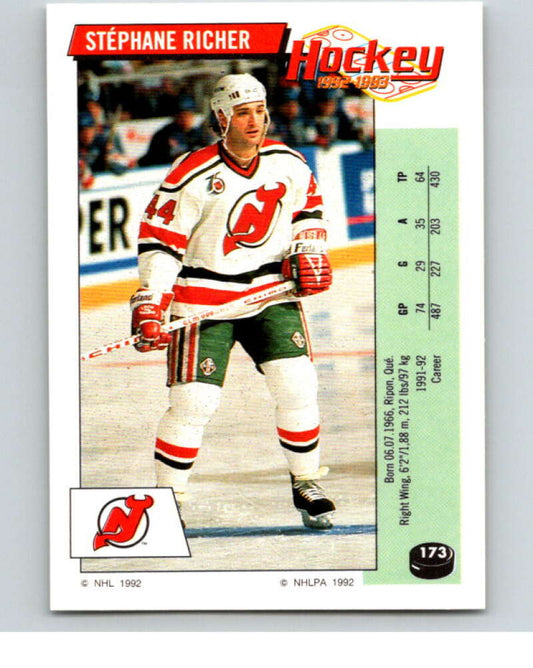 1992-93 Panini Stickers Hockey  #173 Stephane Richer  New Jersey Devils  V82820 Image 1