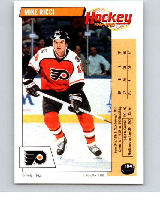 1992-93 Panini Stickers Hockey  #184 Mike Ricci   V82841 Image 1